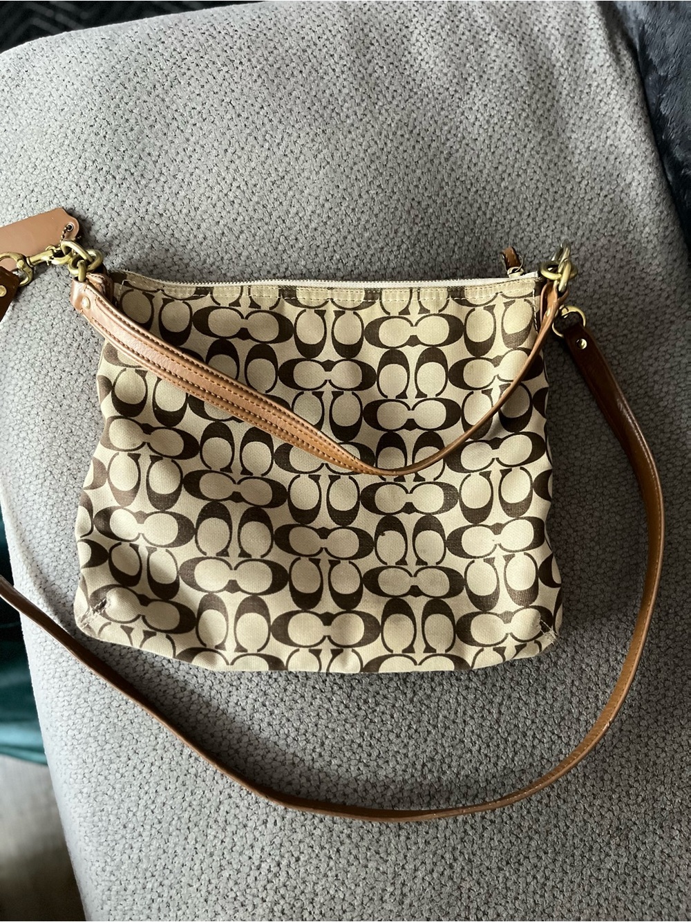 Coach Signature Canvas Crossbody in Brown and Cream